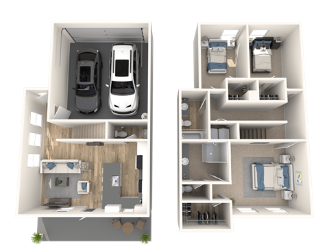 Floor plan for 3 beds, 2.5 baths, 1267 sqft